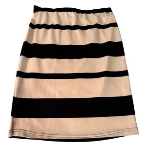 Striped Pencil 90s Skirt Black Cream Elastic Waist Small CBK